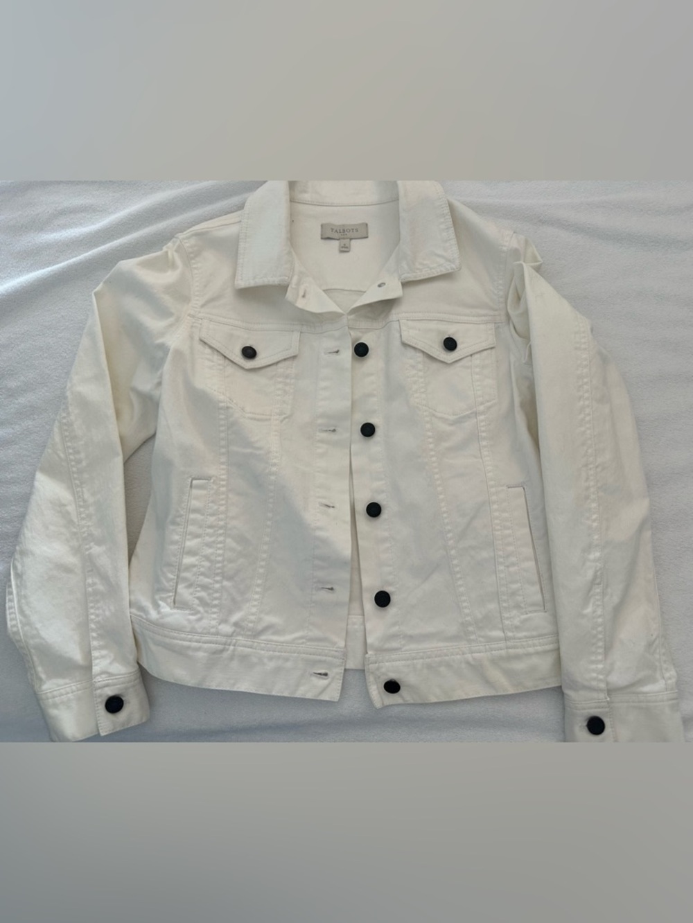 Talbots Cream Cotton Jean Jacket with Black Buttons